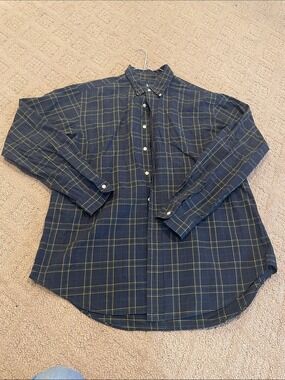 Ralph Lauren Navy Plaid Button-Down Shirt with Yellow Windowpane